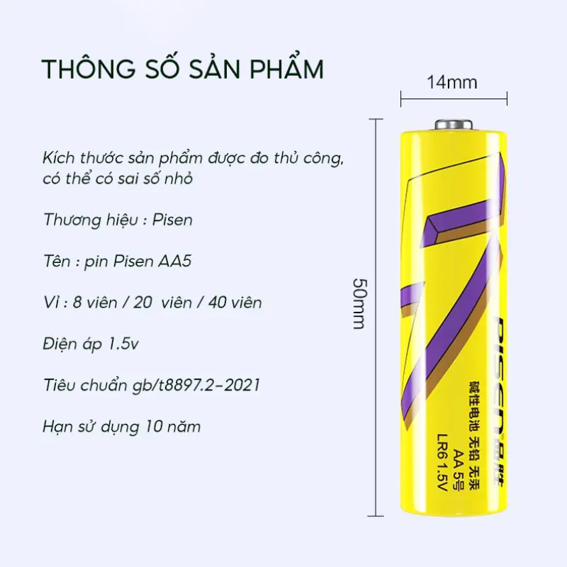 thông số kỹ thuật của pin aa5 pisen